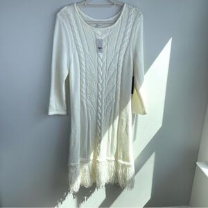 New York & Company Off White Knit Dress with Fringe Size L